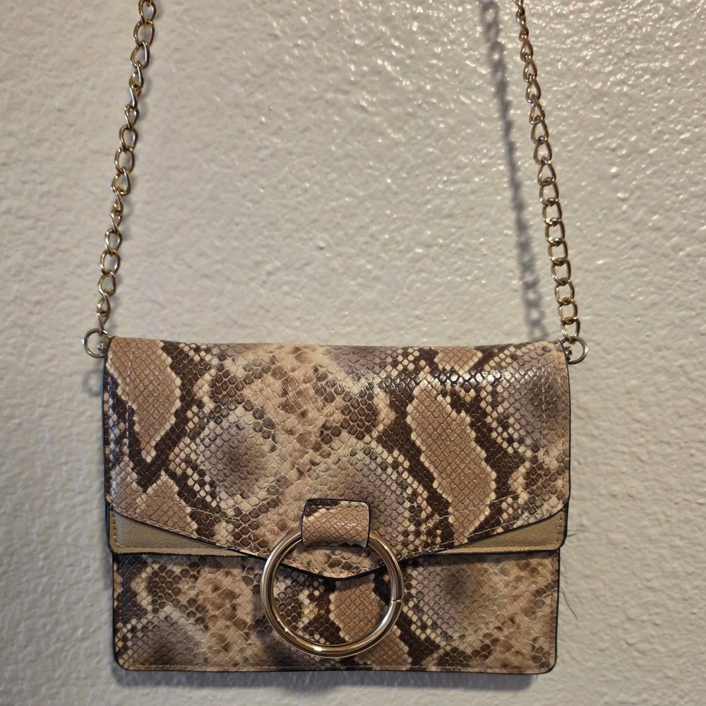 Urban Expressions Faux Snakeskin Crossbody Bag w/ Gold Chain